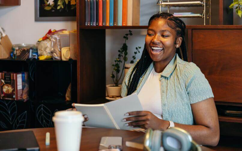 High school student reading.